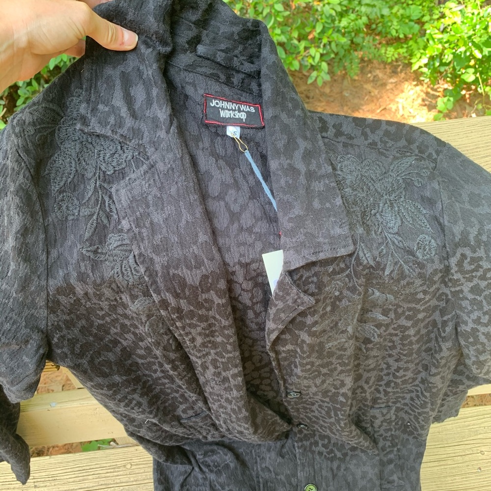 Johnny Was Leopard Print Embroidered Kirin coat